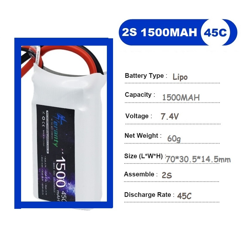 2PCS 7.4V Lipo 2S Battery 1500 - Drone Racing Battery 评论和价格